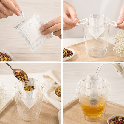 Dimensiones bolsas filtro desechables 9x7.5 cm para té hoja suelta Mahama paquete 60 piezas