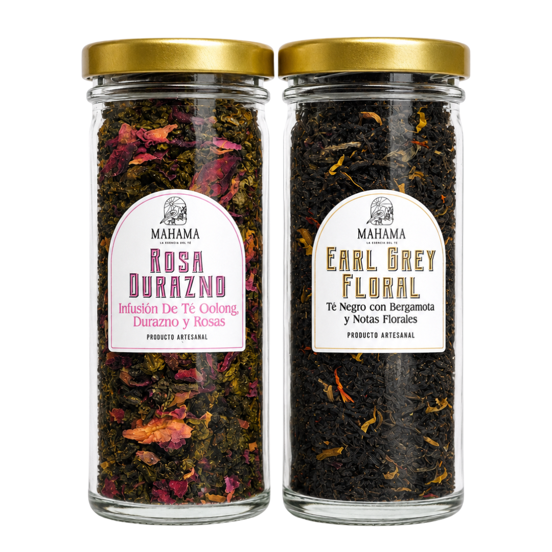 Sampler Premium Mahama: frascos de Rosa Durazno y Earl Grey Floral, té de hoja suelta artesanal 20 g cada uno
