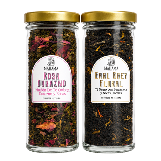 Sampler Premium Mahama: frascos de Rosa Durazno y Earl Grey Floral, té de hoja suelta artesanal 20 g cada uno