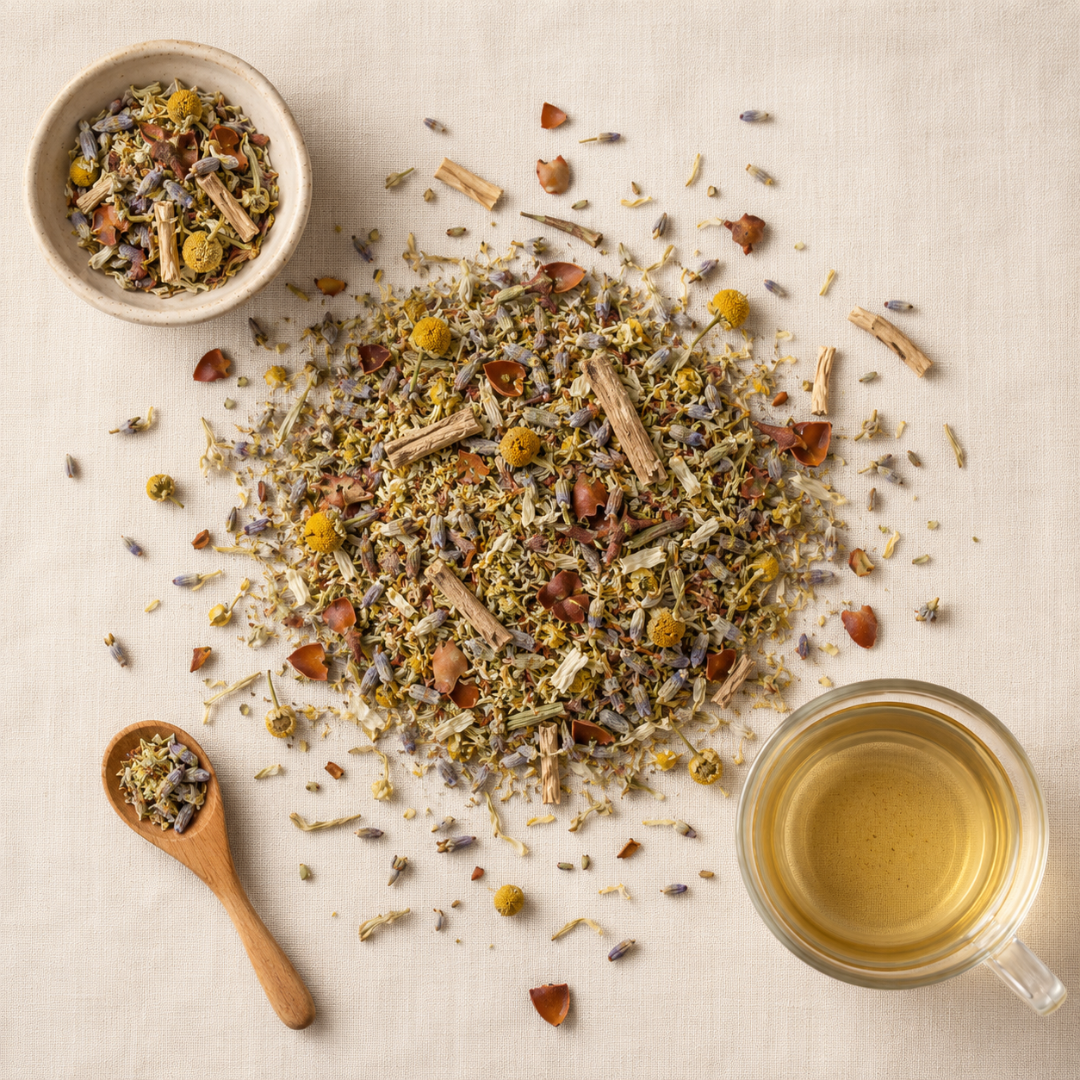 Mezcla Noche · Manzanilla, Tila, Lavanda y Ashwaganda