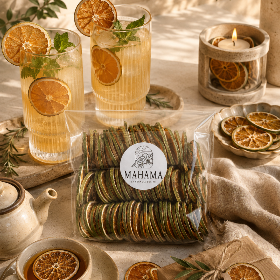 Rodajas de naranja deshidratada en bebidas y té