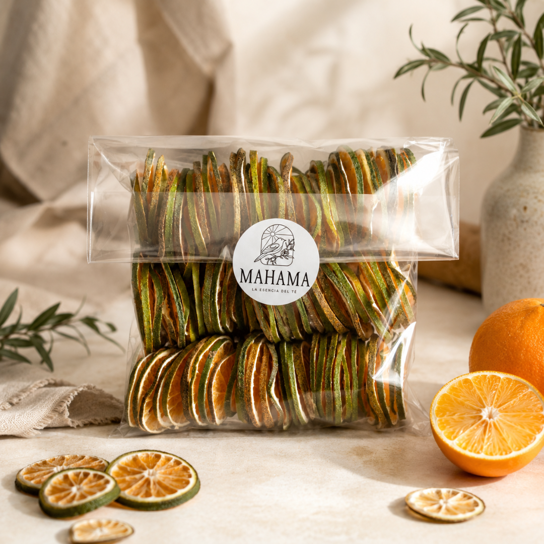 Naranja deshidratada Mahama con naranjas frescas