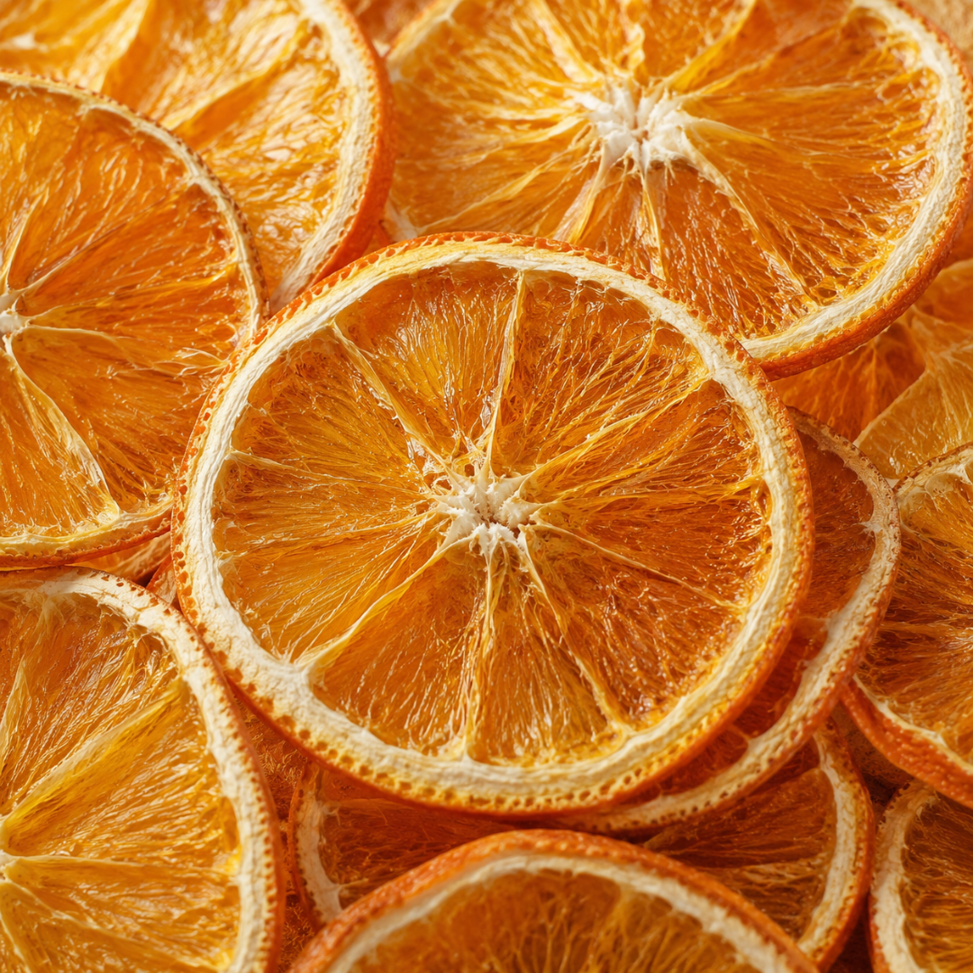 Close up rodajas de naranja deshidratada