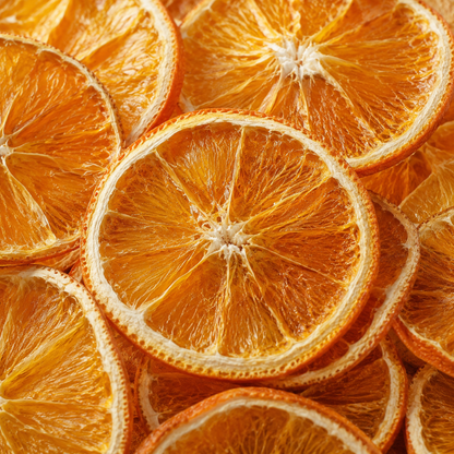 Close up rodajas de naranja deshidratada