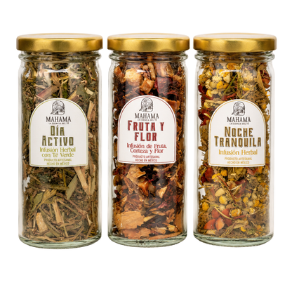 Sampler Mahama — 3 infusiones artesanales mexicanas en frasco de vidrio